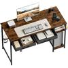 WOLTU Scrivania con 2 Cassetti, Ripiani, Scrivania Ufficio con Prese, Porta USB e Porta Type-C, Portabicchieri e Gancio, per Studio, Soggiorno, Camera da Letto, 120x51x75 cm, Marrone Rustico
