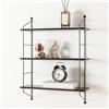 [en.casa] Scaffale da Parete a 3 Ripiani Scaffale da Muro Libreria Pensile con Ripiani Regolabili in Altezza 48 x 15 x 63.5 cm - Effetto Marmo Nero/Nero
