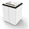 Liberoshopping Mobile Lavatoio in Legno 2 Ante con Vasca in Resina Bianco, Ripiano Interno, Apertura Push Pull, 71x65 cm, per Lavanderia e Spazi Piccoli (Bianco Lucido/Olmo Caffè)