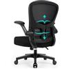 Durrafy Sedia da Ufficio Ergonomica, Braccioli Ripiegabili 90°, Supporto Lombare Regolabile, Rete Traspirante, 130° Inclinazione（Non bloccabile）, 130kg Carico, Nera