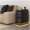Rcynview Comodino Stretto con Stazione di Ricarica e LED, Comodino Camera da Letto con 3 Cassetti e Libreria Nero Lucido 50x30x63cm, Moderno per Ufficio e Soggiorno, 1 Pezzo