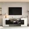 Azkoeesy Mobile per TV con LED, Moderno Armadio TV da 200 cm con 2 Cassetti e 6 Ante, Piano in Vetro (Bianco + Nero)