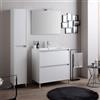 Kiamami Valentina - Mobile bagno 80cm bianco con 2 cassetti rovere bianco, lavabo in ceramica e specchio 80x60 | Laguna