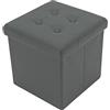 Home Tresor - Pouf Contenitore, Pouffe Poggiapiedi in Ecopelle Impermeabile, Seduta Imbottita, Sgabello Pieghevole, (HxLxP) 38X38X38 cm, Grigio