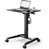 SENSE7 Mobile Desk With 4 Wheels, 70x52cm, Height Adjustable Scrivania, Inclinable Top, Mobile Work Table, Standing-Sitting, Laptop Support With Hook, Black