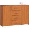AKORD Cassettiera K45 con 4 cassetti e 2 ripiani con Ante | Mobiletti Ingresso Bagno | Armadio Cameretta | Comodino | B110 x H80 x P35 cm, peso 43 kg Ontano