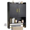 COSTWAY Armadietto Bagno Sospeso, Mobile da Bagno da Parete con Ripiano Regolabile, Scomparto Aperto, 2 Portasciugamani e Gancio Laterale, Pensile Salvaspazio per Cucina, 55 x 20 x 80 cm (Nero)