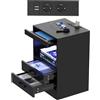 Rcynview Comodini Camera da Letto Moderni, Comodino Nero con Luci a LED, Presa e Porta USB, Mobiletti Salvaspazio con 3 Cassetti, Credenza Soggiorno, Tavolino da Divano, Cassettiera Piccola 40x35x60 cm
