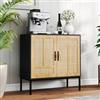 GIANTEX Credenza a buffet da cucina con 2 ante decorate in rattan, mensola regolabile in 3 posizioni, kit antiribaltamento, 80 x 38 x 81 cm, mobile per sala da pranzo, soggiorno (nero)