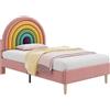 Azkoeesy Letto singolo imbottito per bambini e bambina, 90 x 200 cm, testiera arcobaleno, rivestimento in velluto, rosa