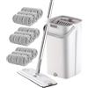ATLION Mocio Lavapavimenti, Secchio Lavapavimenti Umido E Asciutto, Girevole A 360° Lavapavimenti in Microfibra per in Legno Duro, Piastrelle, Scopa Piatta Grande di Nuovo Stile(White,9mops)