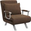 HOMCOM Poltrona Letto Singolo 3 in 1 con Schienale Reclinabile su 5 Livelli e Cuscino, Divano Letto Singolo Pieghevole per Soggiorno e Salotto in Velluto e Metallo, 65x69x80 cm, Marrone
