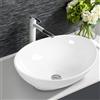 LIFEZEAL Lavandino in ceramica bianco, lavabo da appoggio lavamani ovale per bagno e bagno degli ospiti, bacinella lavamani lavabo da appoggio design moderno (41 x 34 x 14,5 cm)