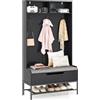 COSTWAY 4 in 1 Appendiabiti da Ingresso, Armadio con Appendiabiti Multifunzionale, con Panca Cuscino e Ganci, Panchina per Ingresso, 90 x 38,5 x 170 cm (Nero)