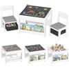 HOMCOM Set Tavolino per Bambini e 2 Sedie, Piano Tavolo 3 in 1, Grigio | Lavagna, Contenitori, Vano Libreria