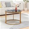 [en.casa] Tavolino Basso da Caffè (AxØ) 50 x 70 cm Tavolino da Salotto con Base Circolare e Piano Rotondo per Soggiorno Studio - Effetto Marmo Nero/Oro