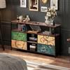 RTYUSWL Comò con cassetti per camera da letto, cassetti con motivo floreale retrò, piano in legno, cassettiera, cassettiera in tessuto per armadio, torre di stoccaggio in tessuto cassettiera organizer