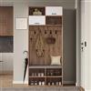 FAYICIC Set completo appendiabiti da corridoio con panchina, 5 ganci, 2 ante e 6 spazio aperto, colore legno naturale e bianco, 80 x 185 x 35 cm (larghezza x altezza x profondità)