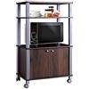 GYMAX Carrello da Cucina su Rotelle per Micro-onde, con Armadio, 60 x 40 x 98 cm (Marrone)