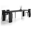 Mobili Fiver, Tavolo Consolle Allungabile con Porta Allunghe Evolution, 45(305) x90, Nero Frassino, fino a 12 posti, Consolle da Corridoio, Ingresso, Soggiorno, Made in Italy