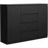 meble masztalerz Cassettiera 120 cm, 4 Cassetti 2 Ante, Nero | Credenza Soggiorno 120x101,5x39 cm, Moderna Como, Cassettiera Alta, Mobiletto con Cassetti