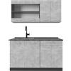 Vicco Cucina completa R-Line, Calcestruzzo, 140 cm senza piano di lavoro, adatto per l'espansione flessibile con moduli aggiuntivi