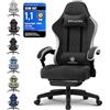 GTPLAYER Sedia da gaming, ergonomica, da scrivania, con superficie in tessuto, cuscino a molla, braccioli di collegamento e poggiapiedi, nero scuro