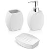 Inbagno Set Accessori Bagno Completo - 3 Pezzi in Ceramica, Kit Accessori da appoggio, Include Dispenser Sapone, portaspazzolini e portasaponetta (Bianco)