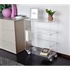 Slato Esperia - mobiletto vetrinetta con ruote in cristallo acrilico trasparente da soggiorno o camera da letto a quattro ripiani, Libreria, Salotto, design moderno Made in Italy, cm. 32× 67 × h 82