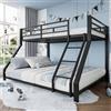 NovaFurnish - Letto a castello, 90x200 cm+140x200 cm, con ringhiera, gradino, certificato EN747, senza materasso, in metallo, nero