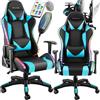 tectake® Sedia da Gaming, Sedia per Gamer con LED e Funzione Massaggio, Schienale e Braccioli Regolabili, Cuscino Lombare Rimovibile, Rotazione a 360°, Ergonomica, Poltrona Ufficio - Nero/Azzurro