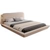 MB Muebles Bonitos, Letto Sospeso Matrimoniale 180x200cm Diana, Design Flottante con Illuminazione LED, Struttura in Legno Rivestita in Lino Beige, Rete a Doghe, 2 Porte USB