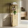 [en.casa] Scaffale da Terra con Cesto Portabiancheria Rimovibile Mensola Mobile da Bagno Lavanderia in Bambù con 2 Ripiani Scomparti Aperti Cestino Bucato 130x36x33 cm - Effetto Legno