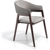 AC ANGEL CERDÁ Ángel Cerdá - Sedia da Pranzo Rivestita in Tessuto Grigio e Ecopelle Color Visone con Braccioli e Gambe in Legno di Noce - Design Moderno e Avvolgente - Comfort ed Eleganza - 55 x 58 x 79 cm