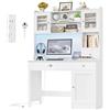 FirFurd Scrivania con Cassetti,Scrivania con 2 Prese e 2 USB 120x48x165cm | Scrivania Gaming a Luci LED Multicolori,Toeletta da Trucco a Cassettiera e 3 Ante,Ripiani Regolabili,per Casa Ufficio