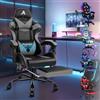 ALFORDSON Sedia Gaming Massaggiante, Sedia Gamer Professionale con Cuscino Lombare & Poggiatesta, Poltrona Ergonomica da Ufficio con Poggiapiedi, Regolabile 90-150°, Portata 180 kg, Similpelle(Grigia)