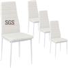 buybyroom - Set di 4 sedie da cucina/sala da pranzo in metallo, per tavolo da pranzo, comoda seduta imbottita, colore: bianco