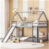 FOERPL Letto a Soppalco per Bambini 140x200 cm, Letto a Castello con Scivolo e Scala, Letti a Forma di Casa con Protezione Anticaduta, Legno,Grigio
