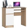 AKORD | Scrivania con Ripiano per Tastiera, Cassetto e Armadietto Sul Lato Sinistro | Scrittoio per Ufficio | Scrivania per Computer PC Laptop | Salvaspazio | 90x77x50 cm | 30 kg Rovere Sonoma|Bianco