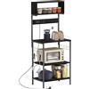 HOMCOM Scaffale da Cucina con Multipresa, Scaffale per Microonde con Ripiani e Ganci Stile Industriale, Mobile Cucina Vintage con Struttura in Acciaio, 60x42x153cm, Nero