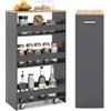 COSTWAY Carrello Portaoggetti a 4 Ripiani, Carrello da Cucina con Maniglia Laterale e Ruote, Carrellino Scorrevole Salvaspazio Slim e Sottile (25 cm,Naturale+grigio)