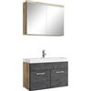 Badplaats B.V. Badplaats Paso 02 Set completo di mobili da bagno, 80 x 40 cm, rovere castagno, grigio scuro, mobile da bagno con lavabo e armadio a specchio