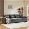 MSMOK Divano 4 posti con tasche per braccioli e 4 cuscini, moderno divano a 4 posti in tessuto di lino, grigio, 264 x 83 x 87 cm
