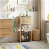 [en.casa] Scaffale da Bagno con 2 Ripiani Aperti e Scomparto Vano Chiuso ad Anta Mobile a Terra in Bambù per Lavanderia Corridoio 83 x 39 x 30 cm - Naturale/Grigio