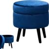 moorg Pouf Contenitore in Velluto Color Blu, Puffo Contenitore Rotondo, Pouf con Piedini in Legno, Pouffe Salotto 38x39 cm