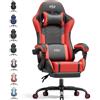 HLFURNIEU Sedia Gaming Massaggiante, Poltrona Gaming con Poggiapiedi e Cuscino Lombare Massaggiante, Sedia Gamer Regolabile in altezza, Schienale Regolabile 90°-135°, Portata 150kg (Nero e Rosso)