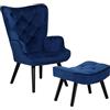 Totò Piccinni SET SIESTA Poltrona con Sgabello di Design Gambe nere in Legno di Faggio (Velluto Blu)