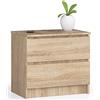 AKORD | Cassettiera K60 a 2 Cassetti | Moderna Mobiletto per Soggiorno Sala da Pranzo Camera da Letto Corridoio Bagno | Armadio Cameretta | 60x55x40 cm | Rovere Sonoma