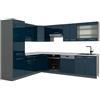 Vicco Cucina angolare completa Fame-Line, Blu scuro lucido/Antracite, 287 x 227 cm, PL Marmo, per una progettazione flessibile della cucina e un'espansione personalizzata