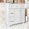 NADEUSAK Armadietto da bagno con lavabo, 80 x 90 cm, mobile da bagno a terra con piano lavabo in ceramica, superficie laccata, spazio portaoggetti multifunzionale e gambe in legno massiccio (bianco)